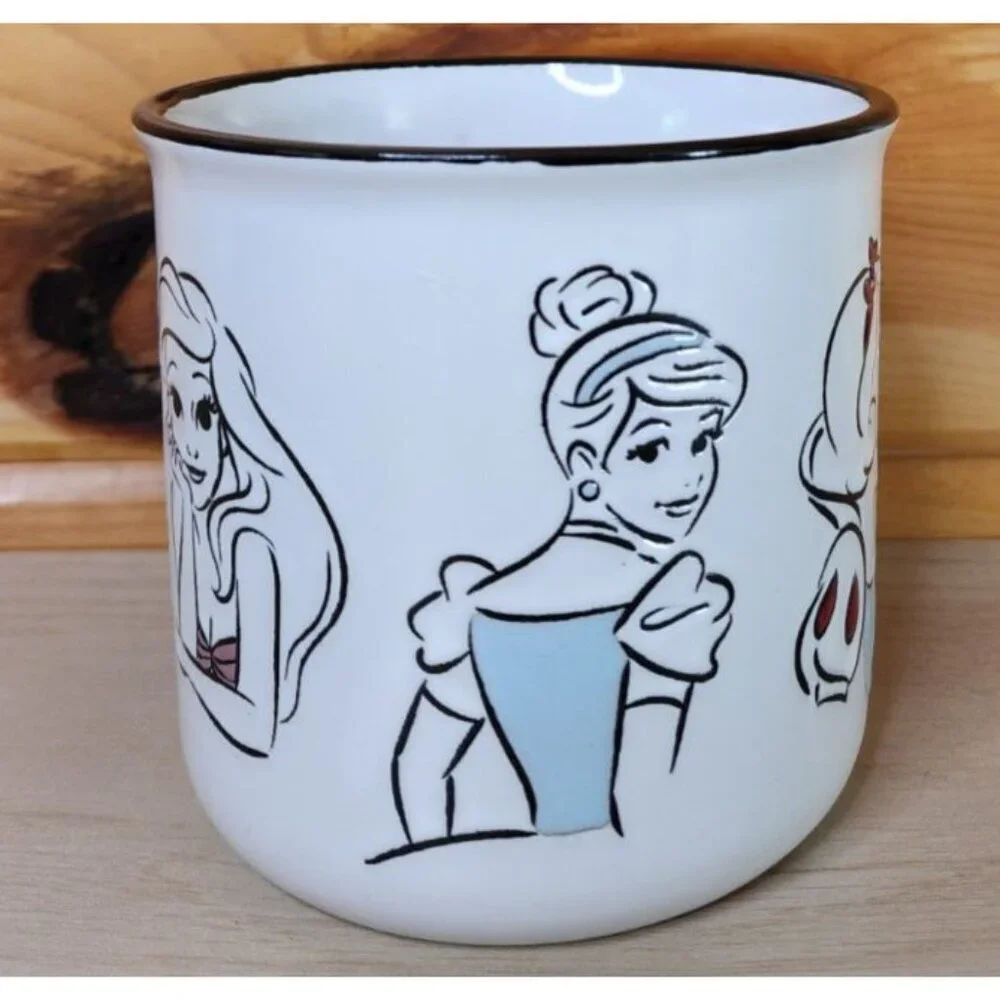 Disney Princesses White Ceramic Coffee Mug 20 oz Cup Debossed Characters EUC